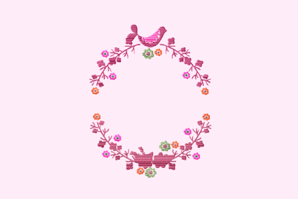 Bird Flower Wreath: A Charming Embroidery Design