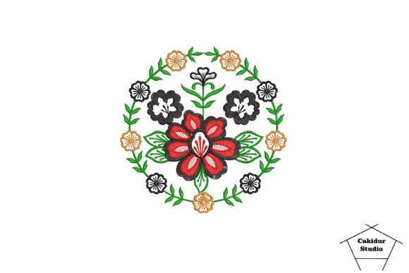 Elegant Circled Red Flower Embroidery Design