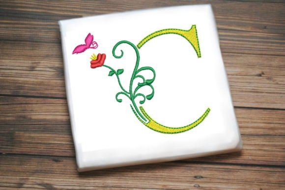 Floral Letter C with Butterfly: A Charming Embroidery Design