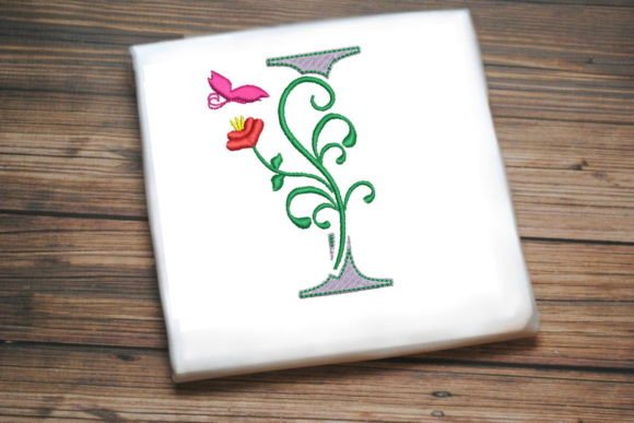 Floral Letter I with Butterfly: A Charming Embroidery Design