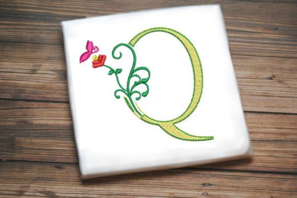 Floral Letter Q with Butterfly: A Charming Embroidery Design