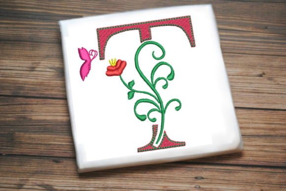 Floral Letter T with Butterfly: A Charming Embroidery Design